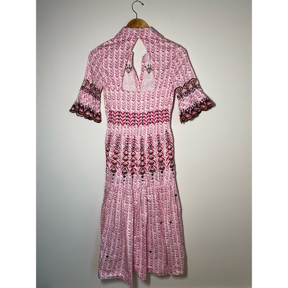 Temperley London Poet Tea Length Embroidered Dress Pink Eyelet Midi Small 4 - Picture 7 of 17